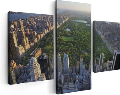 Artaza Canvas Schilderij Drieluik Central Park In New York Met Wolkenkrabbers - 90x60 - Foto Op Canvas - Canvas Print