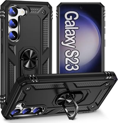 Anti-Shock Hybrid Ring Armor Hoesje Geschikt voor: Samsung Galaxy S23 - Zwart