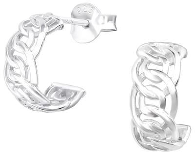 Joy|S - Zilveren 11 mm oorringen stud - kabel gourmet - halve hoepel