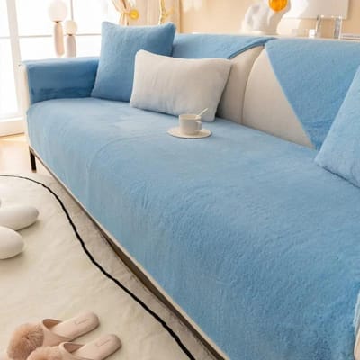 Winter Sofamat met Kat Gevoel High Grade Anti-Slip Dik Pluche Sofaovertrek Effen Licht Luxe Zitkussenovertrek 70x70cm