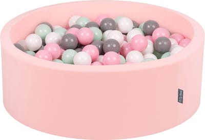 KiddyMoon Ballenbak voor kinderen Rond 90x30cm - 200 kleurrijke ballen ∅7cm - Speelgoed baby schuim - Baby ballenbad foam - Kunststof ballen - Ballenbak ballen - Voor sensorische - Met schuimvulling - Lichtroze: Wit Grijs Munt Roze