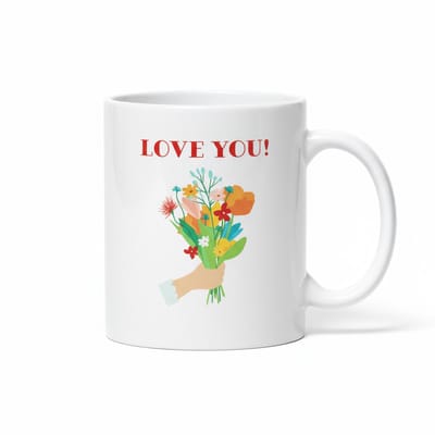 Love You Bloemenboeket Mok – Lief en Romantisch Cadeau – Schattige Liefde Koffiemok 330 ml
