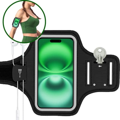 Hardloop Telefoonhouder t/m 6,5 Inch Met Sleutelhouder Waterdicht - Hardloopband Telefoon Met Oordopjes Clip Hardloopband – Zwart