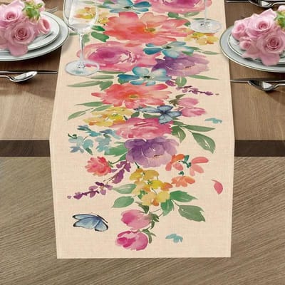 Chemin de table Fleurs Aquarelle Printemps/Été Décoration de Cuisine et de Restaurant Décoration de Maison Articles de Fête 33x230cm