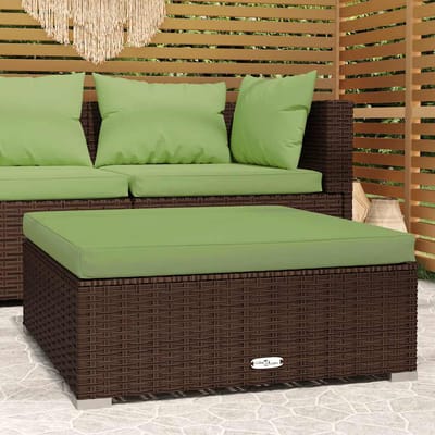 vidaXL - Tuinvoetenbank - met - kussen - 70x70x30 - cm - poly - rattan - bruin