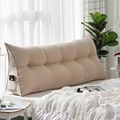 Groot Rugkussen - Lendensteun Bed - Ontspannen Lezen - Afneembare Hoes - 80x50x20cm - Beige