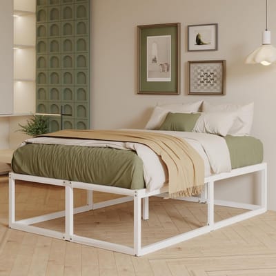 Metalen Bedframe - Eenpersoonsbed - Slaapkamer Inrichting - Zwaar Belastbaar - 120x200 cm - Wit
