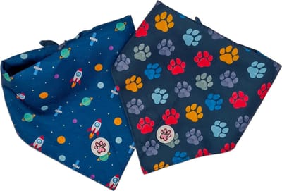 Bandana Hond - Kleurrijke Hondenbandana - Blauw - Pootjes - Ruimte - Raketten - Planeten - You are my Universe - Paw My God! - Maat M