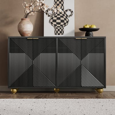 Dressoir - Met 4 Deuren - Verstelbare Planken Met Metalen Grepen En Bolpoten - Hout - Naturel