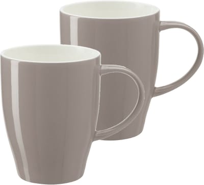 Bellatio Design Koffie mokken/bekers Paris - 2x - porselein - met oor - steengrijs - 350 ml
