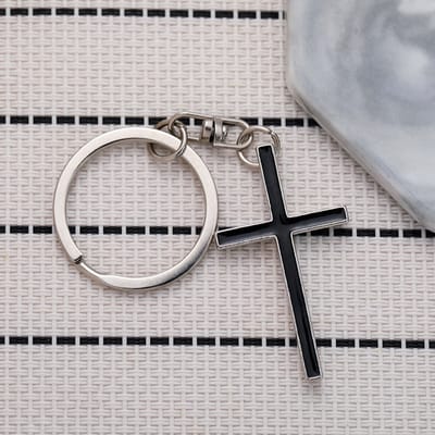 VANDAAG VERZONDEN - Sleutelhanger - Kruis - Christelijk - Roestvrijstaal - Jezus - Zwart