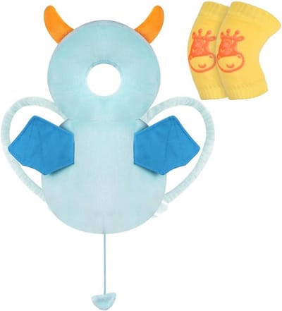 Baby Hoofdbeschermer en Kniebeschermers - Verstelbare Veiligheidspads voor Leren Lopen en Kruipen - Blauw Monster