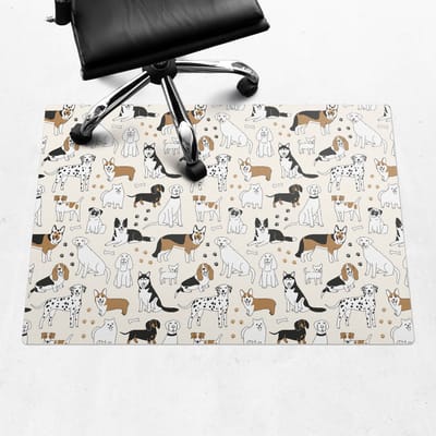 Wallfluent - Vloerbeschermer Patroon Met Honden - 100x70 cm - Beige Bureau Stoel Mat - Rechthoekig - Vloerbeschermer Groot-Stoel Mat-Kantoordecoraties - Boho-patroon