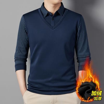 T-shirt à manches longues en velours et en faux deux épais pour homme, nouveau polo chaud d'automne et d'hiver XXXXL black
