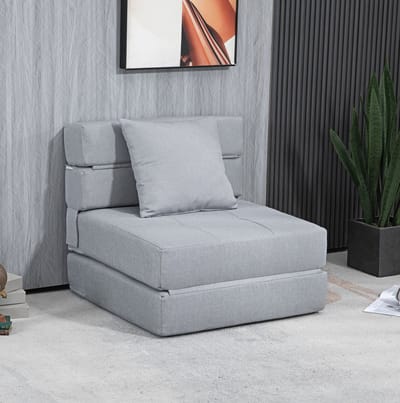 OKWISH Fauteuil 70 x 70 x 61 cm - 2-in-1 Opvouwbare Slaapstoel Met Bedfunctie - Voor Woonkamer Of Slaapkamer - Stof - Lichtgrijs