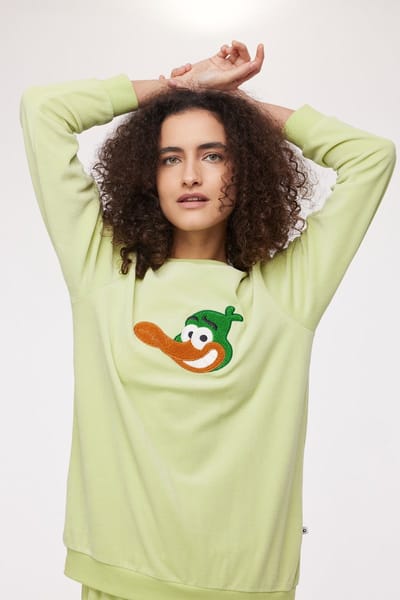 Woody pyjama meisjes/dames velours - lichtgroen - eend - 242-10-PDV-V/705 - maat 152