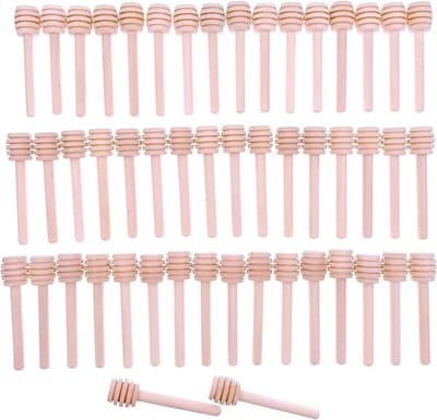 50 Stuks - Houten Honinglepel - Honey Dipper - Honing Lepel - Voor Honing en Siroop - 2*2*8 cm - Houtkleur - Keukengerei - Spiraaldesign - Honingstokje - Lepelstokjes
