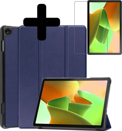 Hoes - Geschikt voor Lenovo Tab M10 (3e / 3rd generatie) - Met Screenprotector - Trifold Bookcase - Hard Cover - Hardcover Book Case - Tablet Hoesje - Donkerblauw
