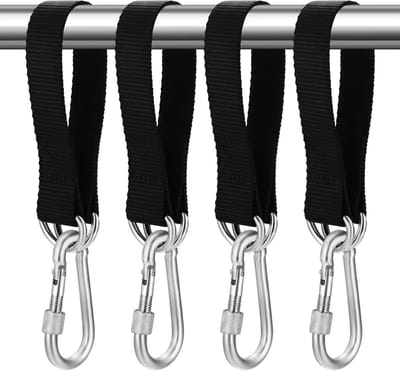 4 Sets Hangende Schommelriemen met Carabiners en D-ringen, Verstelbare Hammock Straps voor Buitenspeelgoed en Tuinactiviteiten, 30cm x 25mm Heavy Duty