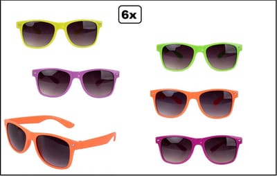 6x Luxe Bril Blues brother multi kleuren - assortie kleuren - Bril movie festival thema feest fun party zonnebril