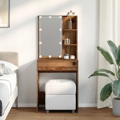 vidaXL - Kaptafel - met - LED-verlichting - 60x40x140 - cm - oud - houtkleurig