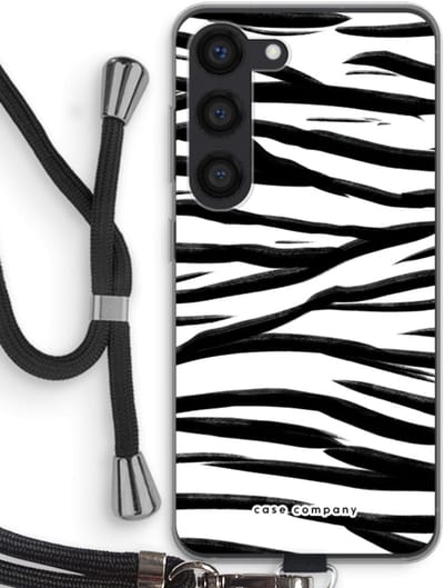 Case Company® - Hoesje met koord geschikt voor Samsung Galaxy S23 hoesje met Koord - Zebra pattern - Telefoonhoesje met Zwart Koord - Bescherming aan alle Kanten en Over de Schermrand