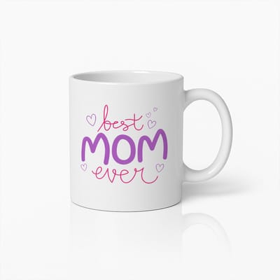 Witte “Best Mom Ever” Mok 330 ml – Schattige Hartjes Koffiemok – Perfect Moederdag Cadeau voor Mama