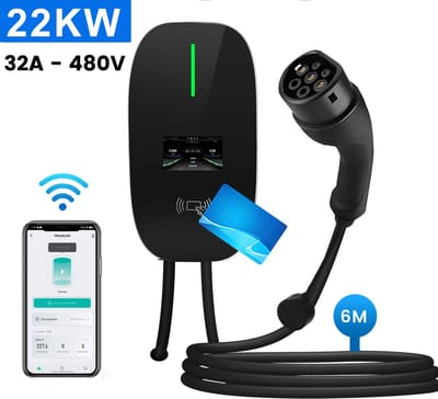Cestovet Laadpaal 22 kW met gratis app - 6 meter vaste kabel Type 2 - Mobiele app / Wifi - IP65 waterdicht - Type B beveiliging - 1 jaar garantie - Slimme Wallbox 22 kW 3 fase 32A