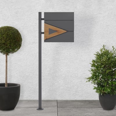 Staande brievenbus - Brievenbussysteem krantenvak - Post ontvangen - Gepoedercoat roestvrij staal - 120 cm hoogte - Antraciet eikenlook