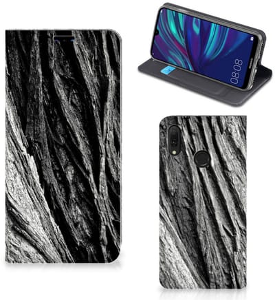 Book Case voor Book Wallet Case Huawei Y7 hoesje Y7 Pro (2019) Boomschors Grijs