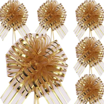 6 stuks 15 cm grote organza trekstrikken inpakken trekstrik lint goud, kerststrikken geschenkwikkelstrikken voor geschenkverpakkingsmanden bruiloft, Valentijnsdag, verjaardagscadeau