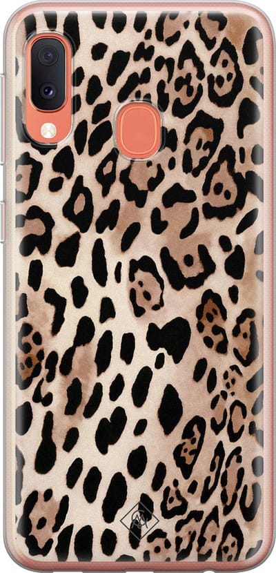 Casimoda® hoesje - Geschikt voor Samsung A20e - Luipaard print bruin - Backcover - Siliconen/TPU - Blauw