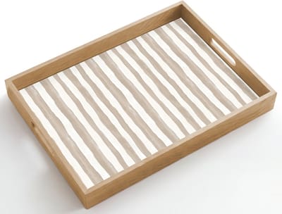 Dienblad hout 50x35 cm - Schootdienblad - Minimalistisch - Strepen - Beige - Borrelplank rechthoek - Plateau dienbladen