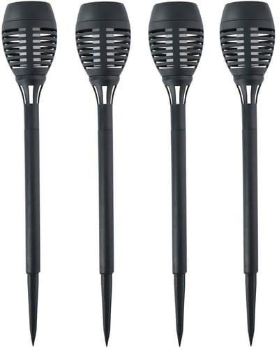 4x grundig solar tuinlamp fakkel - vlam effect - zwart - 48 cm - op steker - tuinverlichting - zonne-energie