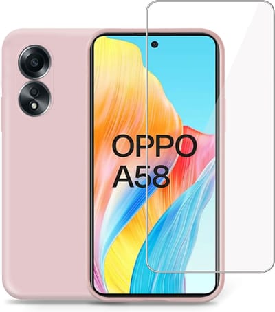 Hoesje + Screenprotector geschikt voor OPPO A58 – Tempered Glass - Liquid Back Case Cover Rose