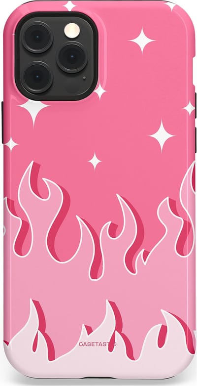 Casetastic Hoesje Geschikt voor Apple iPhone 12/12 Pro Magsafe - Stijlvolle Beschermende Duo-layer Case - Roze Vlammen