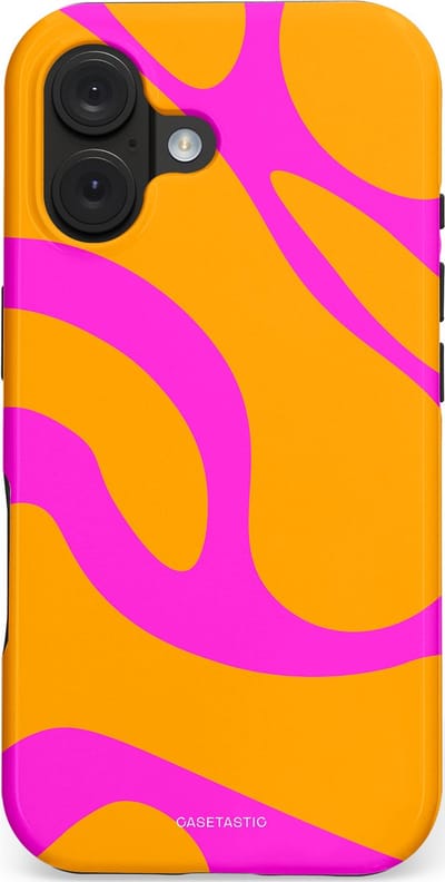 Casetastic Hoesje Geschikt voor Apple iPhone 16 Magsafe - Stijlvolle Beschermende Duo-layer Case - Zonnige Zebra Roze-Oranje