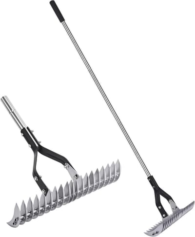 Verticuteerhark - Gazonhark - Gazononderhoud - Verstelbare steel - 38 cm breed - Grijs
