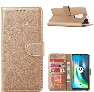 Hoesje geschikt voor Moto G9 Play Hoesje, Hoesje geschikt voor Moto G9 Hoesje, Hoesje geschikt voor Moto E7 Plus Hoesje met Pasjeshouder - Goud