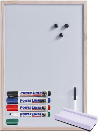 Zeller Magnetisch whiteboard/memobord - houten rand - 40 x 60 cm - 4x power liner stiften/wisser