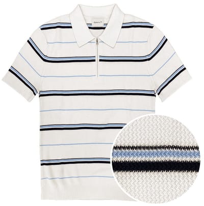 GANT heren rits polo shirt striped textured wit