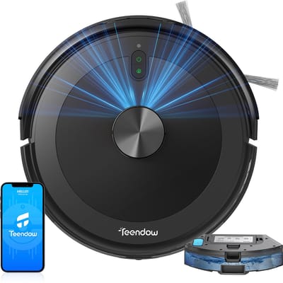 Teendow Robotstofzuiger - Dweilrobot - 2-in-1 Reinigingsrobot - Slimme Stofzuiger – 5000Pa Zuigkracht – LDS Lasernavigatie – Spraakbesturing – Voor Huishoudelijk Gebruik – Standaard Afmetingen – 1 Stuk – Zwart