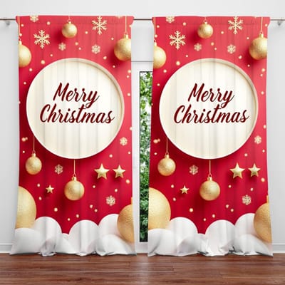 2 stuks Kerstsfeer Bedrukte Gordijn voor Kerst Huisdecoratie - Tunnelvensterbehandeling voor Slaapkamer, Kantoor, Keuken 52.5cmX116cm X 2pcs red