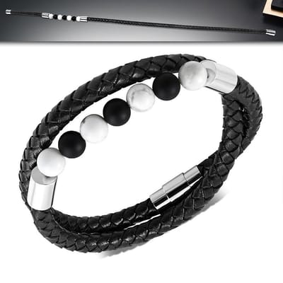 Amanto Armband Dogus C - Leer - Agaat/Marmer - 6mm - 21cm