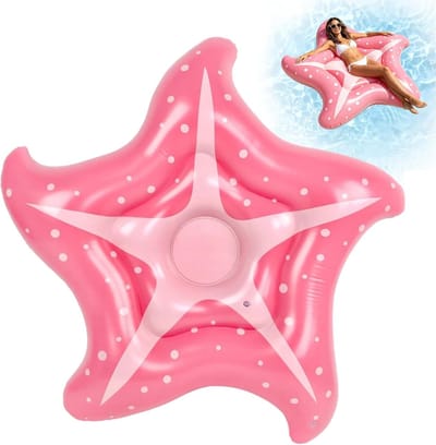 Thijox - Opblaasbare zwembadmatras roze zeester 140 x 140 cm voor volwassenen, ligstoel voor zwembad en strand, opblaasbare zwemband voor zomerplezier