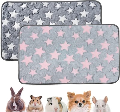 2 wasbare en herbruikbare matten voor caviakooien, konijnenmatten, absorberende matten voor cavia's, kleine dieren, konijnen, hamsters (grijs + roze, 40 x 60 cm)