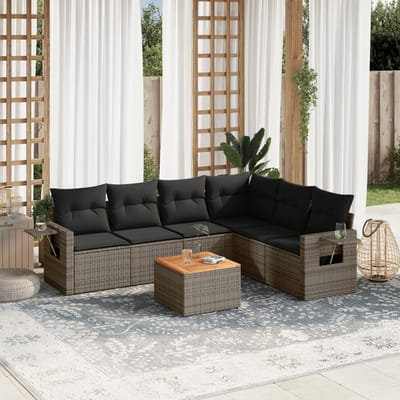 vidaXL - 7-delige - Loungeset - met - kussens - poly - rattan - grijs