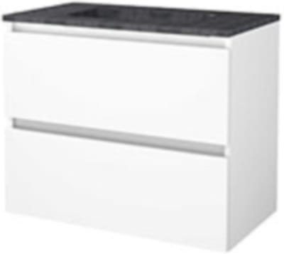 Basic-Line Start 46 Badkamermeubelset - 80 x 46 cm - Greeploos - 2 Lades - Hardstenen Wastafel - Zonder Kraangat - Ice White