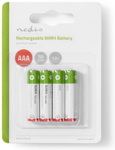 Nedis Oplaadbare NiMH-Batterij AAA - 1.2 V DC - 700 mAh - Voorgeladen - 4-Pak