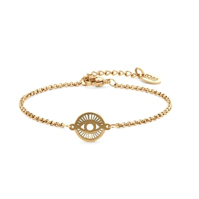 CO88 Collection 8CB-91247 Stalen Jasseron Armbandje met Oog Hangertje - 12mm Doorsnee - Jasseron - 2mm - 16+3cm - Staal - Goudkleurig